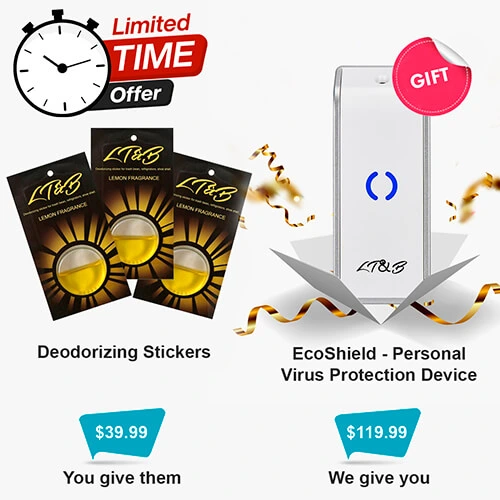 Purchase Deodorizing Stickers for $39.99 as a gift for a friend and receive Personal Virus Protection Device EcoShield for $119.99 as our gift to you