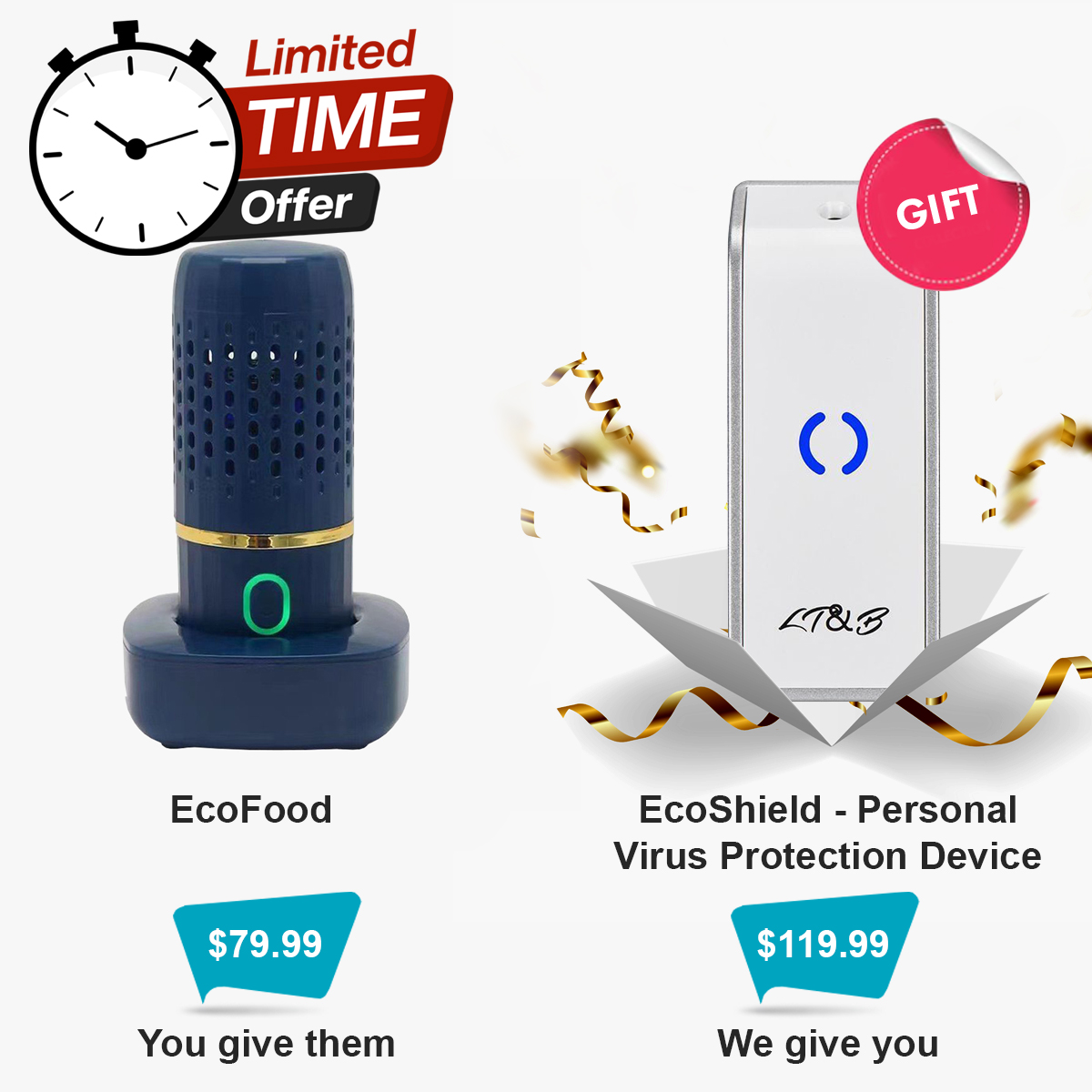 Purchase EcoFood for $79.99 as a gift for a friend and receive EcoShield - Personal Virus Protection Device for $119.99 as our gift to you